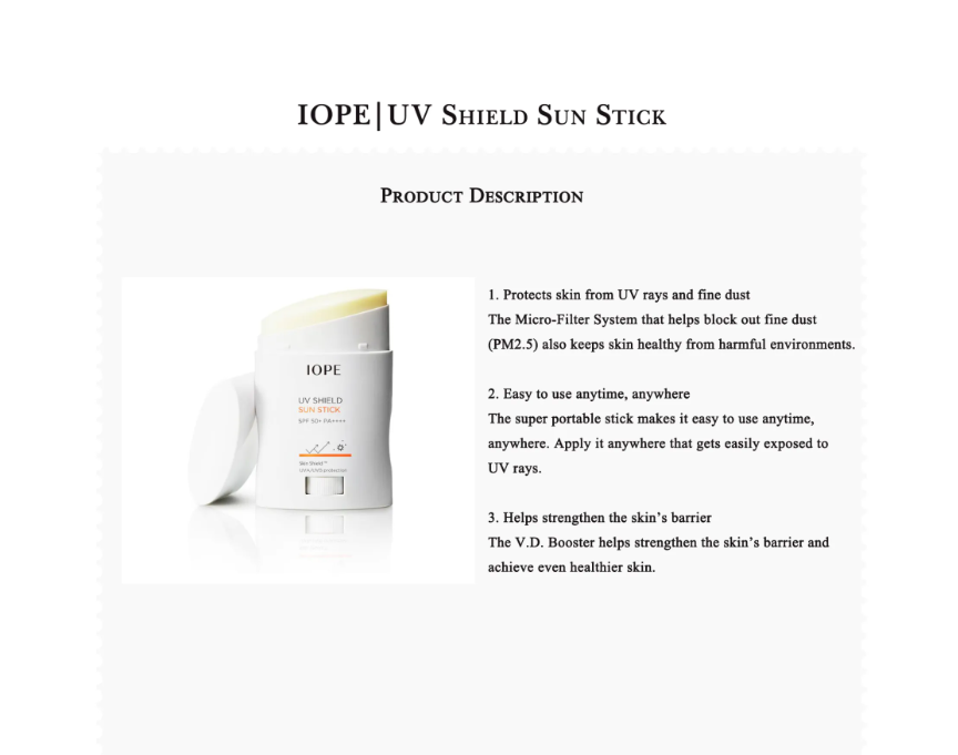 IOPE UV Shield Sun Stick SPF 50+ PA++++ 20g