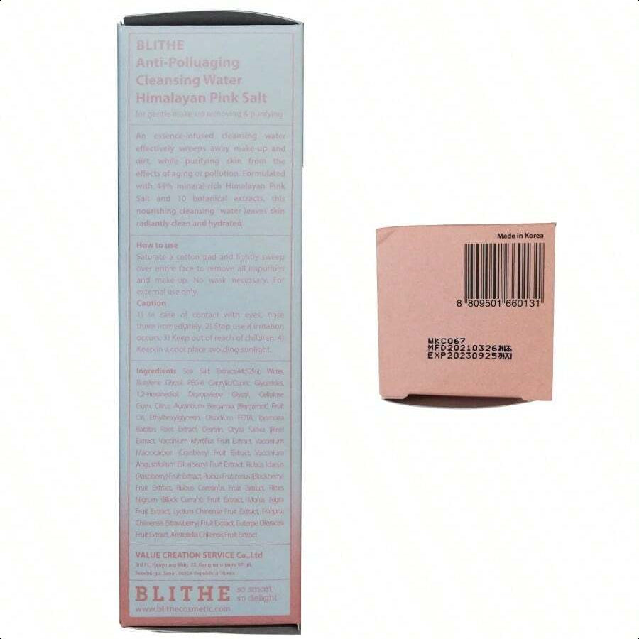 Blithe Anti Polluaging Cleansing Water With Himalayan Pink Salt - Water Based Cleanser Korean,Make Up Removers 8.4 Fl Oz