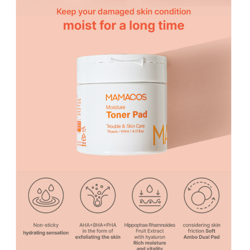 Mamacos Moisture Toner Pad 70pcs -Skin Texture Care, Pore. Sebum Control