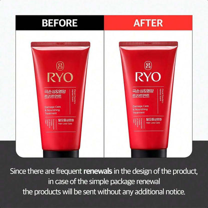Ryo Damage Care & Nourishing Treatment With Korean Ginseng & Caffeine 300ml/10 Oz - Deep Conditioning Mask For Repair And Moisturizing
