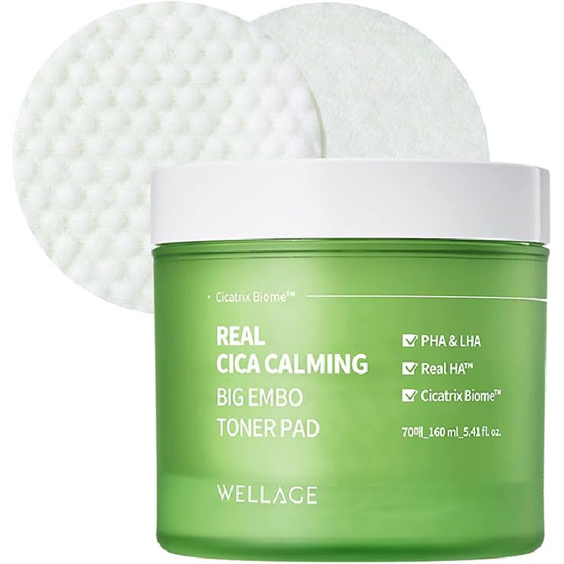 WELLAGE | Cica Pore Calming Toner Pads 70 Pads - with Centella Asiatica, PHA, LHA, and Madecassoside, Facial Pads