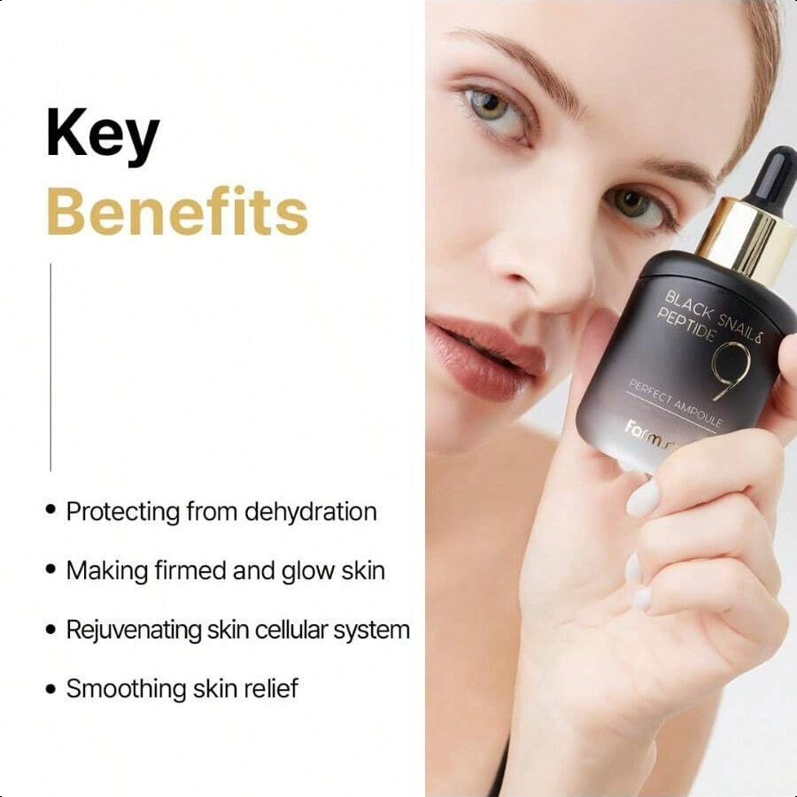Farmstay Black Snail & Peptide9 Perfect Ampoule, Korean Snail Mucin Serum For Elastic & Glow Skin, Boosting Radiance & Repairing Skin Barrier Serum, For Women & Men, Korean Skin Care, 1.18 Fl. Oz.35ml