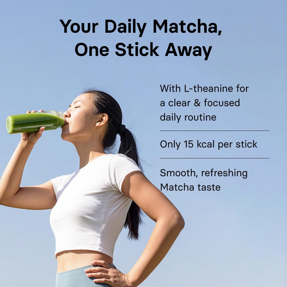 OSULLOC MATCHA+ AWARENESS Tea Powder 10 Sticks(5g each), Ceremonial Grade Matcha with L-Theanine, 50g