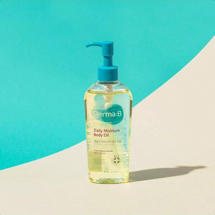 DERMA:B Daily Moisture Body Oil 200ml/6.78 Oz | 99% Natural Argan & Sweet Almond Oil | Shower Oil For Dry Sensitive Skin | Light & Long-Lasting Hydration