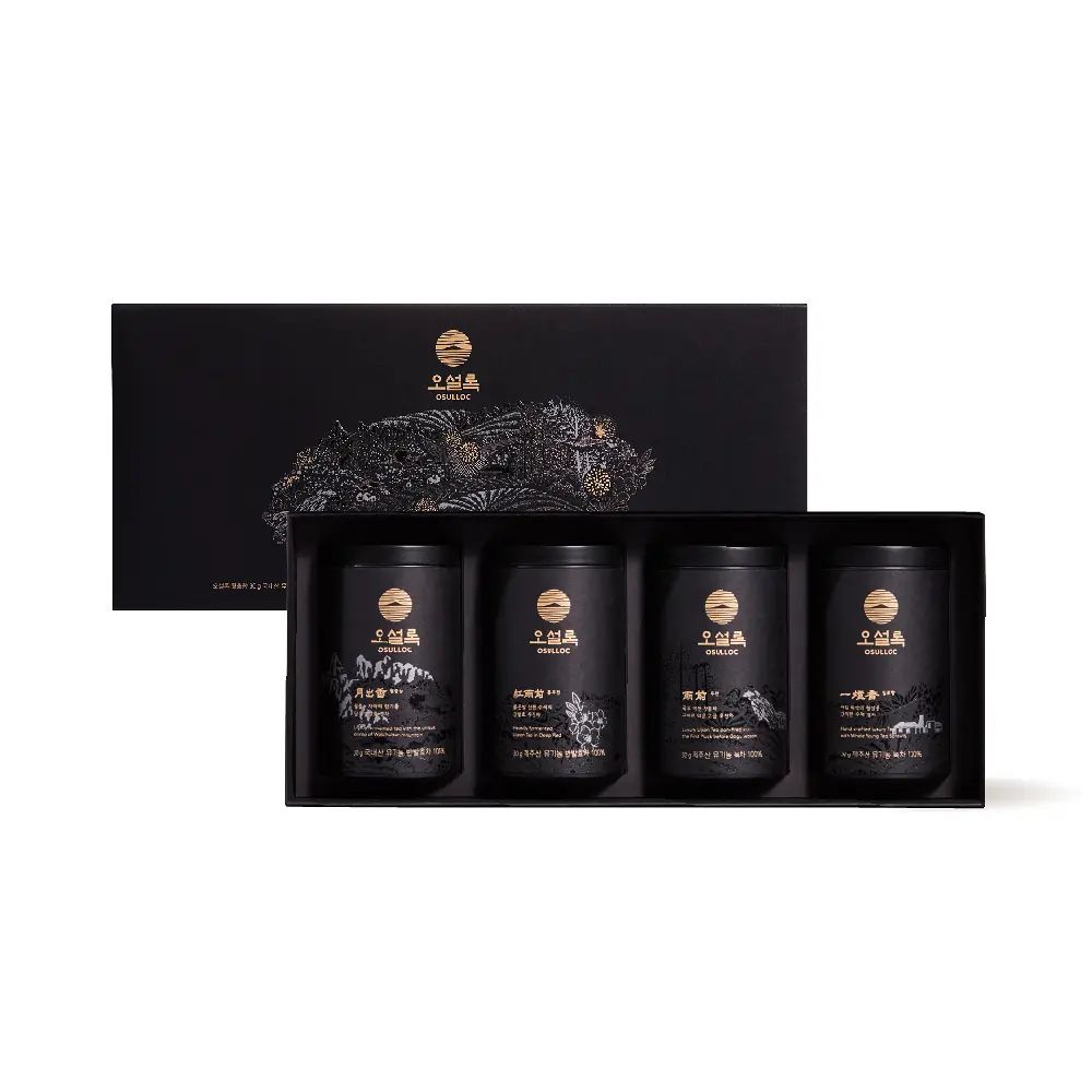 OSULLOC Master’s Premium Tea Gift Set, 4 Cans Total 160g, Jeju Whole Leaf Tea Collection, Luxury Gift Box