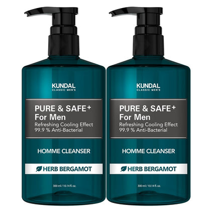 KUNDAL Pure & Safe Cooling Men' Homme Cleanser 300ml , Herb Bergamot Scent,Easy cleaning