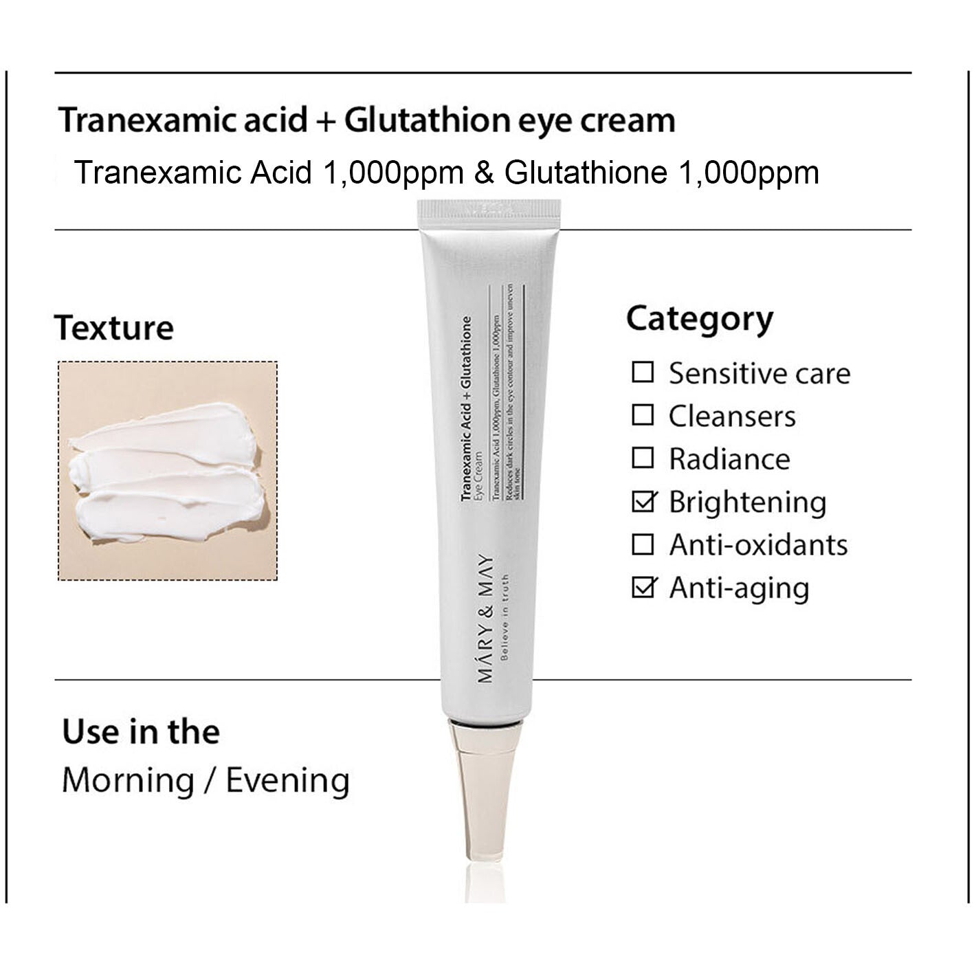 MARY&MAY Tranexamic Acid + Glutathione Eye Cream