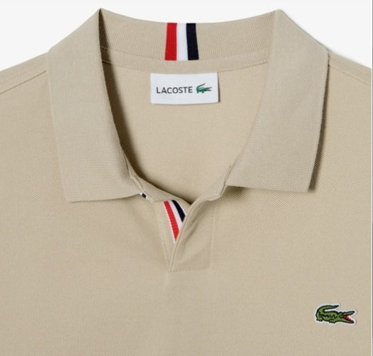 LACOSTE men's short sleeved POLO shirt with contrasting striped top