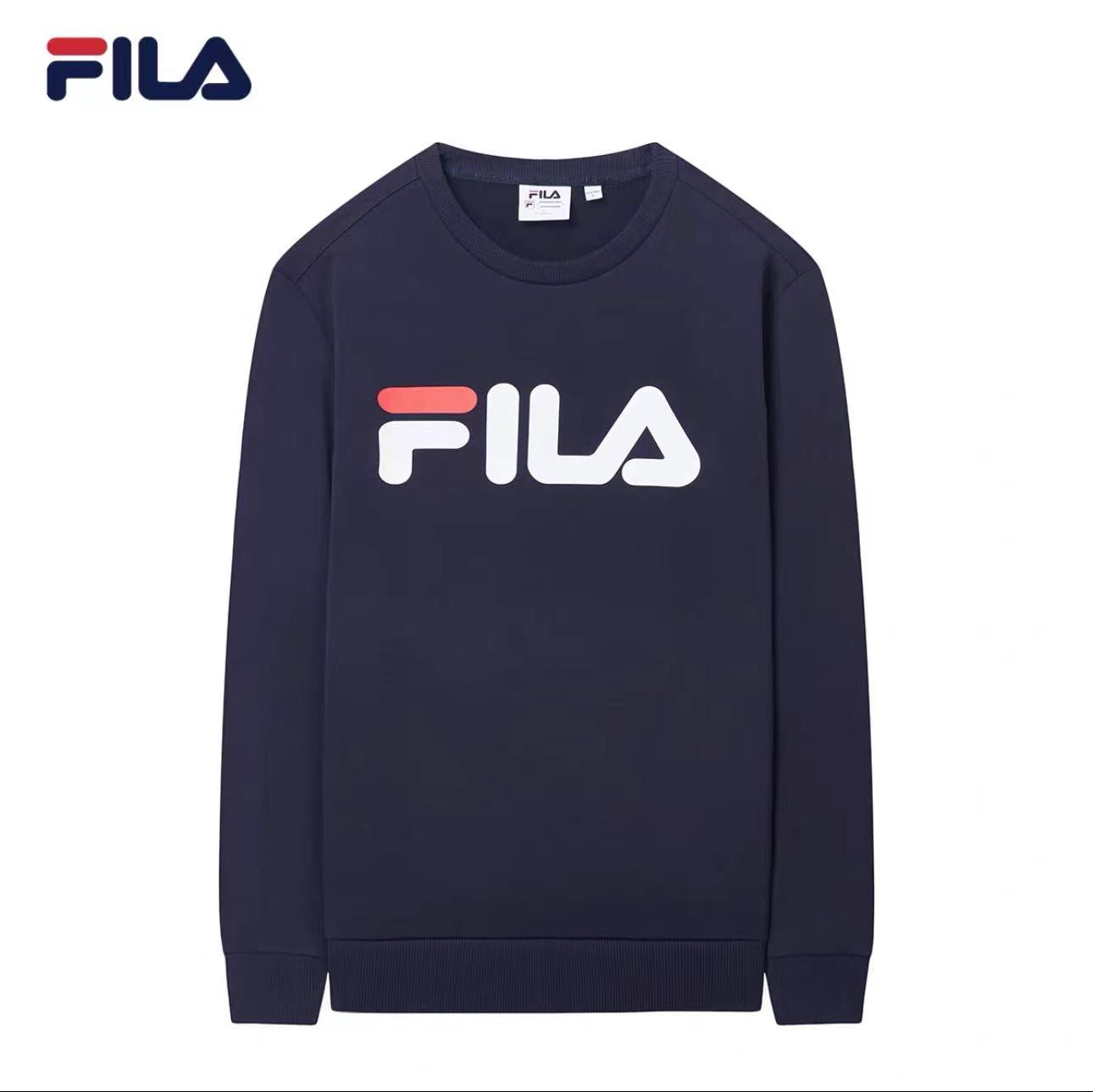 FILA メンズ ラウンドネック 大きなロゴ 長袖 スポーツ カジュアル Tシャツ トップス ボトム