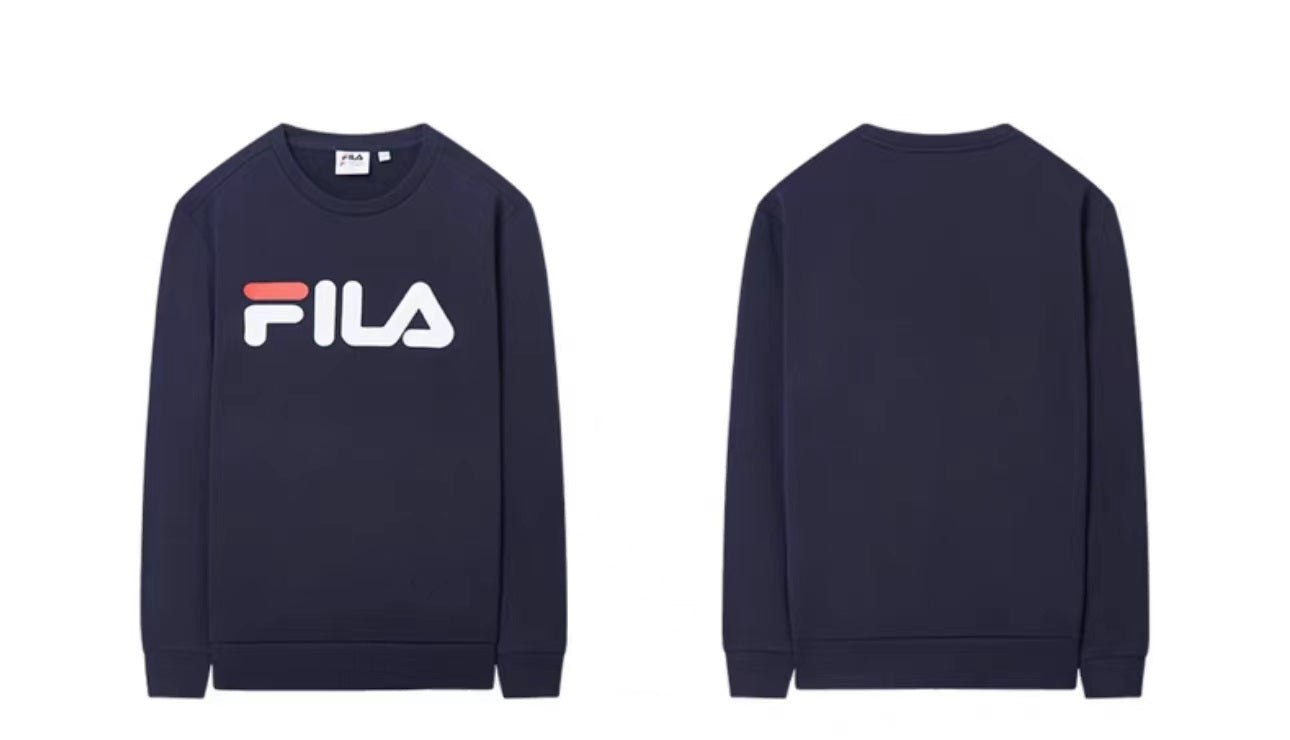 FILA Men's Round Neck Large Logo Long sleeved Sports and Casual T-shirt Top Bottom