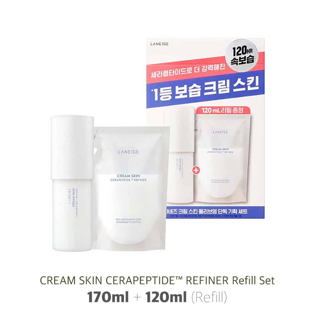 LANEIGE Cream Skin Cerapeptide Refiner, Mist Pump Kit - No.1 Moisturizing Toner In Korea, Moisturizing For 120 Hours